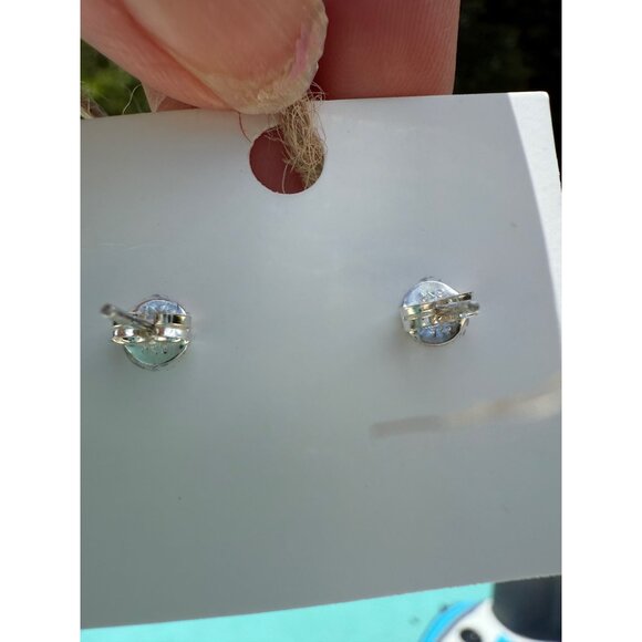 Artisan Turquoise Sterling Silver Triangle Stud Earrings Center Post Southwest - Picture 10 of 12